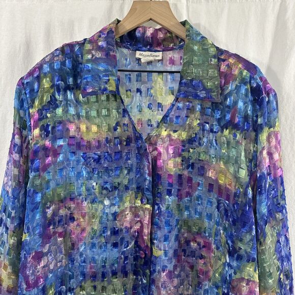 Maggie Barnes Colorful Artsy Sheer Button Up Shirt Womens Size 26 Art to Wear - Picture 4 of 12